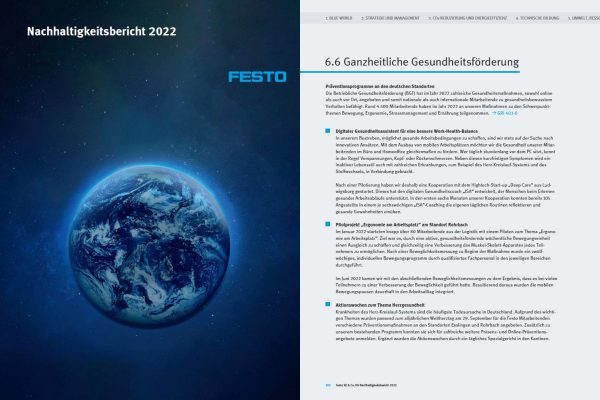Deep Care & ISA in Festo's sustainability report
